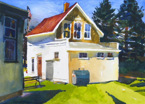 “U.S. Post Office, Owls Head, Maine 04854 “, by Robert Leedy, 2006, watercolor on Arches 140 lb hot press paper, 16″ x 21 3/4″