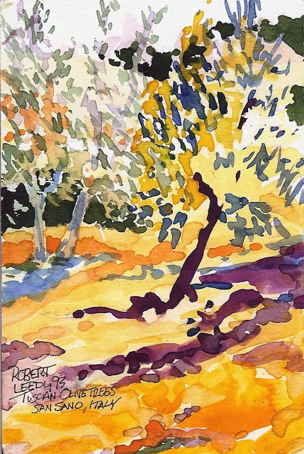 “Tuscan Olive Trees, San Sano, Italy”, by Robert Leedy, 1993, watercolor on paper, Collection of Mr. & Mrs. Homer H. Humphries