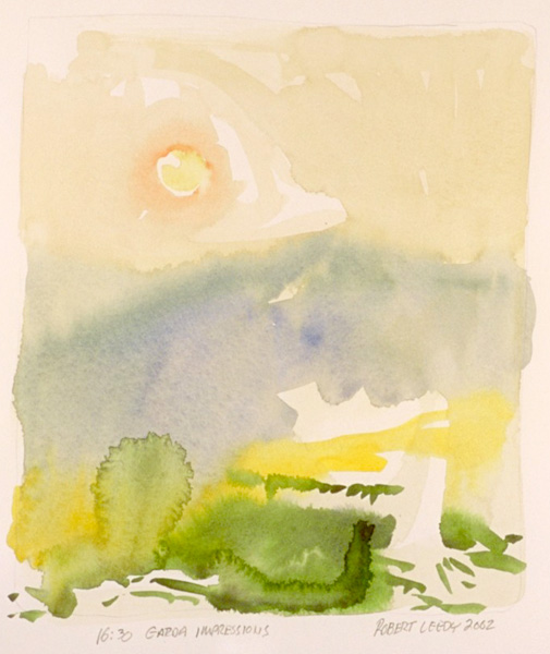 “16:30 Garda Impressions”, by Robert Leedy, 2002, watercolor on Arches Hot Press paper, Collection of the Artist