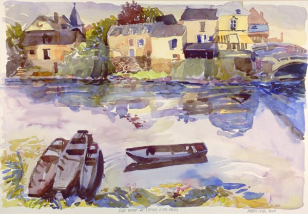 “River Vienne at Chinon, Loire Valley”, by Robert Leedy, 2003, watercolor on Arches cold press paper, 13 3/8″ x 19 3/8″