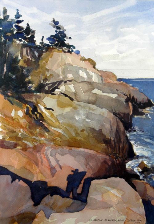 “Squeaker Cove, Monhegan, Maine”, by Robert Leedy, watercolor on Arches 140 lb Cold Press paper, 18.25 x 12.75 in.,