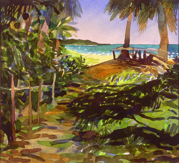 “Playa Nuestra III”, by Robert Leedy, 2003, watercolor on paper, 9 x 11.375 in., Collection of the Artist