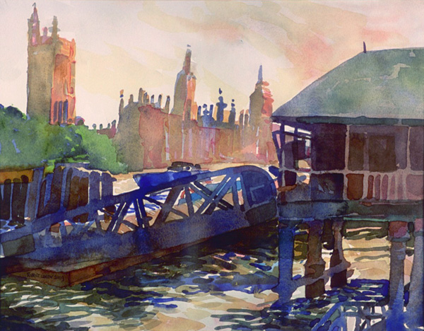 “Morning on the Thames”, by Robert Leedy, 2003, watercolor on paper, 11 x 14.125 in., Collection of the Artist
