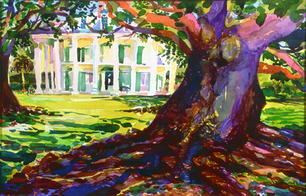 “Oak Alley”, by Robert Leedy, 2000, watercolor on Arches Cold Press paper, 14 x 22 in., Collection of the Artist