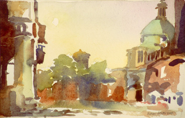 “Piazza Ducale, Mantua”, by Robert Leedy, 2002, watercolor on paper, 6 x 9.375 in., Collection of the Artist