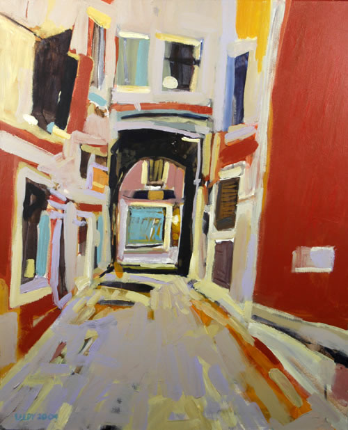 “Calle de le Boteghe II - Venice”, by Robert Leedy, 2005, acrylic on canvas, 24.25 x 19.75 in., Collection of the Artist