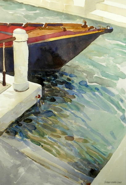 “Venetian Parking Space”, by Robert Leedy, 2003, watercolor on paper, 18.75 x 12.875 in., Collection of the Artist