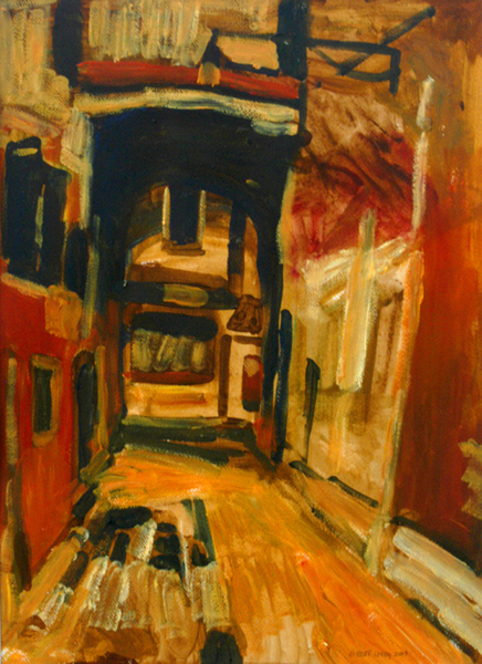 “Calle de le Boteghe I - Venice”, by Robert Leedy, 2003, acrylic on masonite, Collection of Mr. Fred McCord, Tallahassee, Florida