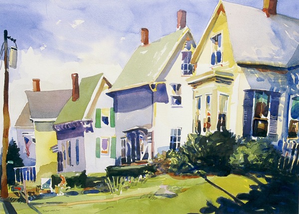 “Rockland Neighbors”, by Robert Leedy, 2005, watercolor on Arches 140 lb. Hot Press paper, 19 x 26.5 in., Collection of the Artist