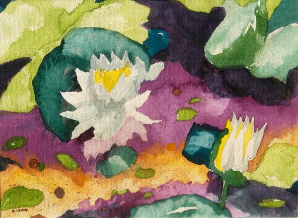 “Water Lillies I”, by Robert Leedy, 1977, watercolor on paper, 12.75 x 17.5 in., Collection of the Artist
