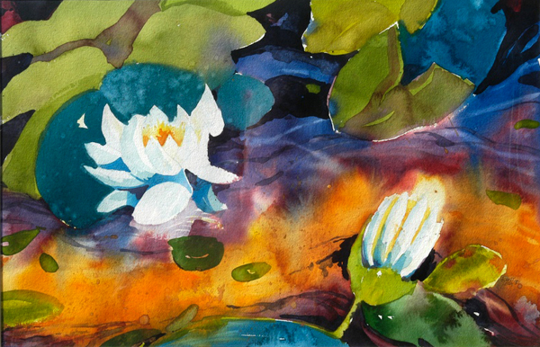 “Water Lillies II”, by Robert Leedy, 1989, watercolor on paper, Collection of the Artist