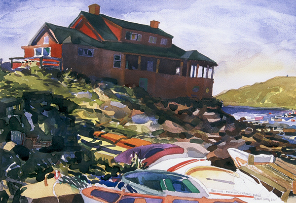 “Red House - Monhegan Island, Maine”, by Robert Leedy, 2005, watercolor on paper, Collection of the Artist
