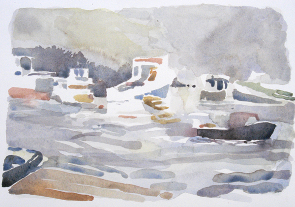 "Owls Head Harbor Fog", by Robert Leedy, 2008, watercolor on Arches 140 lb. Hot Press paper