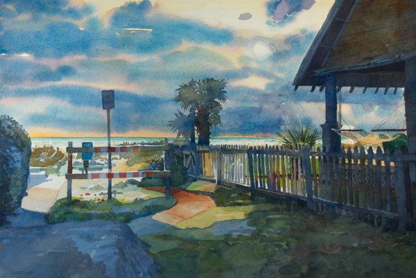 a watercolor of an Atlantic Beach, Florida  beachside scene by artist, Robert Leedy.