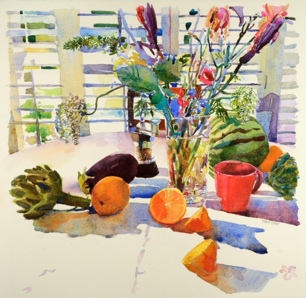 "Thursday Morning Bounty" by Robert Leedy, watercolor on Arches 300 lb. Hot Press paper, 22.5" x 23" CLICK ON IMAGE TO SEE A LARGER VERSION.