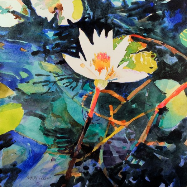 "PondStar", by Robert Leedy, watercolor on 2" cradled Aquabord, 12" x 12".