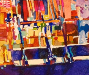 "Day Trip" [DETAIL], by Robert Leedy, watercolor on Arches 300 lb. Cold Press paper. There are wonderful abstract compositions throughout this painting. I wasn't necessarily painting "things" - I was composing and designing with color. [Click to enlarge image].